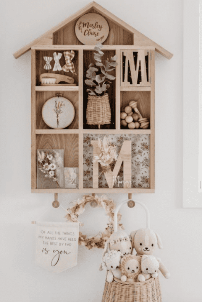 dollhouse style nursery shelves