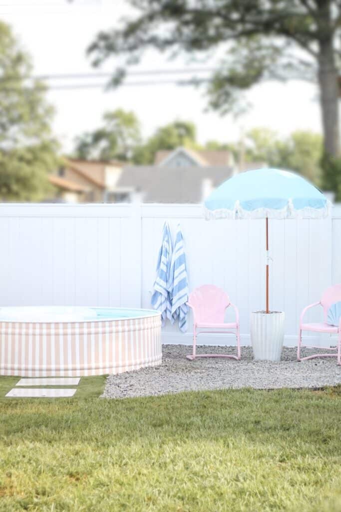 pink and white striped stock tank pool 