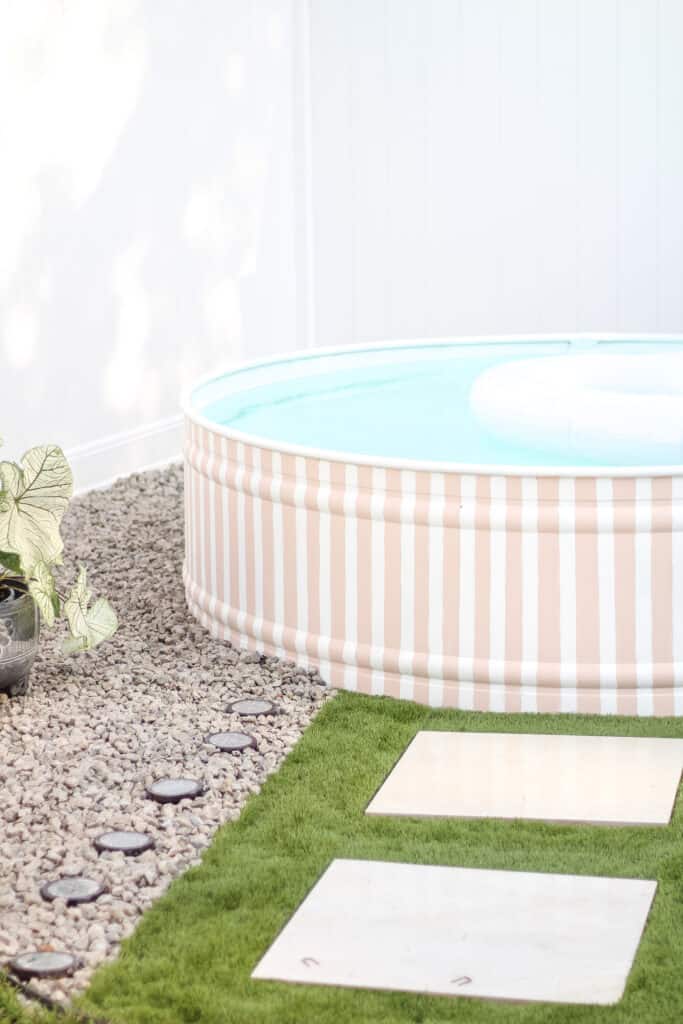 Pink and white stock tank pool DIY