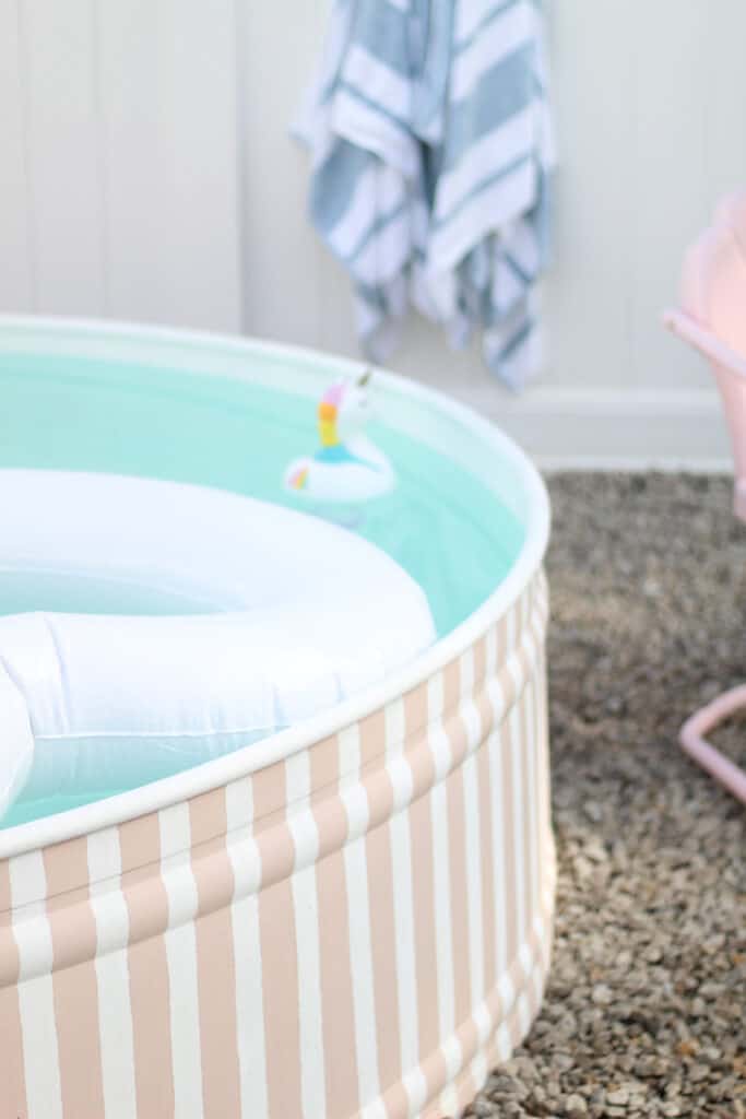 Pink and white striped DIY Stock Tank Pool