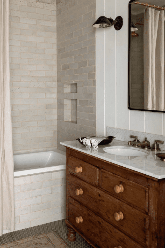 Natural Stone shower wall in rustic bathroom