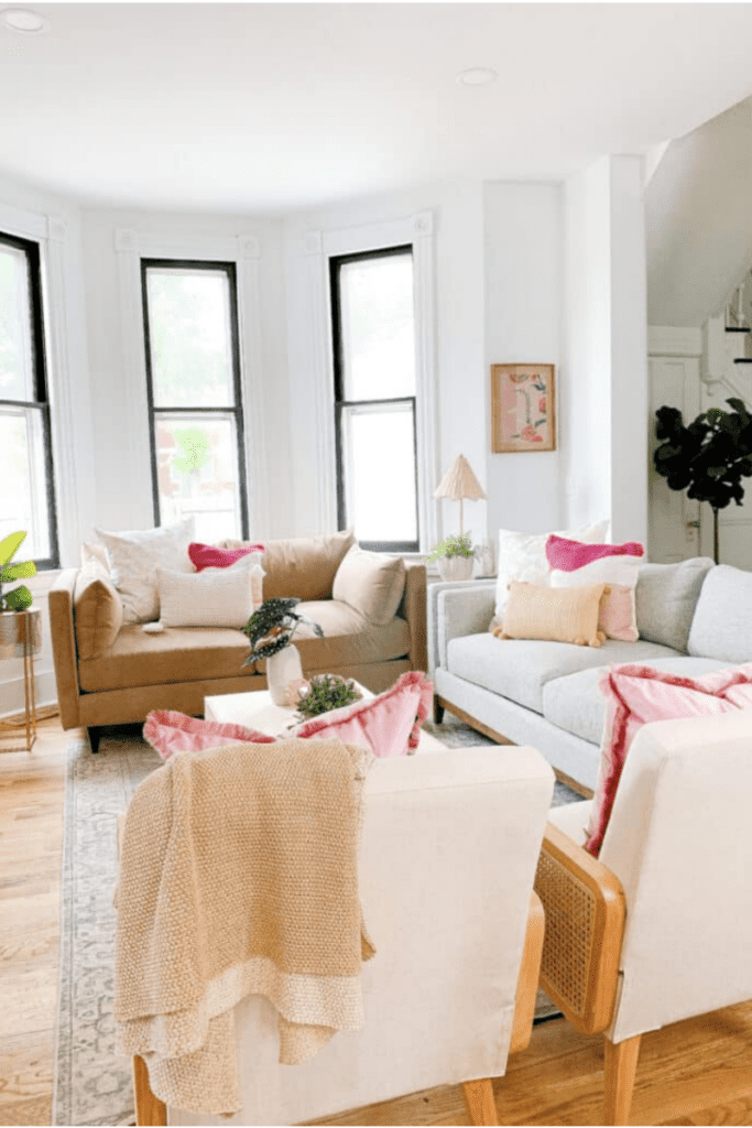 bright living room with area rug