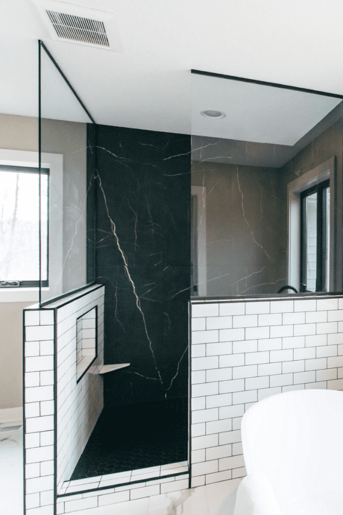 black slate shower wall