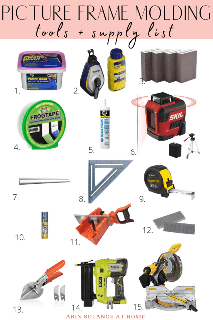 Supplies list for picture frame molding