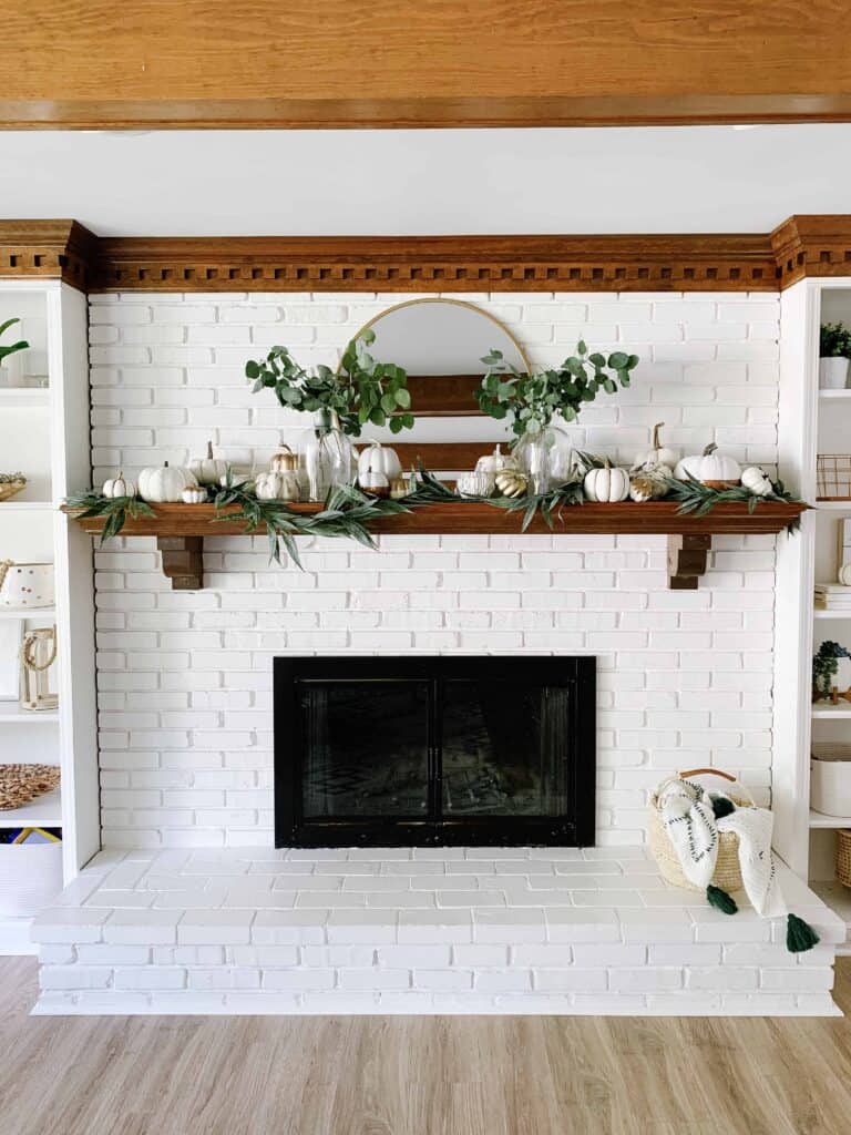 Painting stone fireplace ideas and fall decor