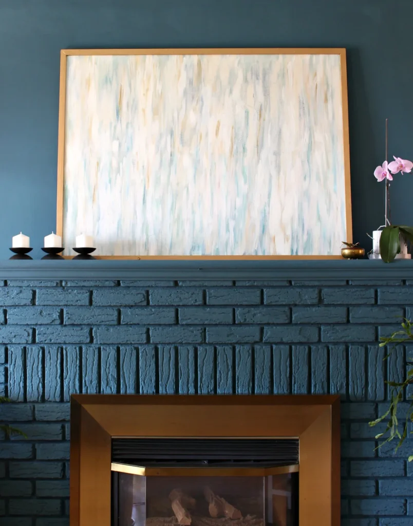 Painting Stone Fireplace Ideas- bold blue fireplace