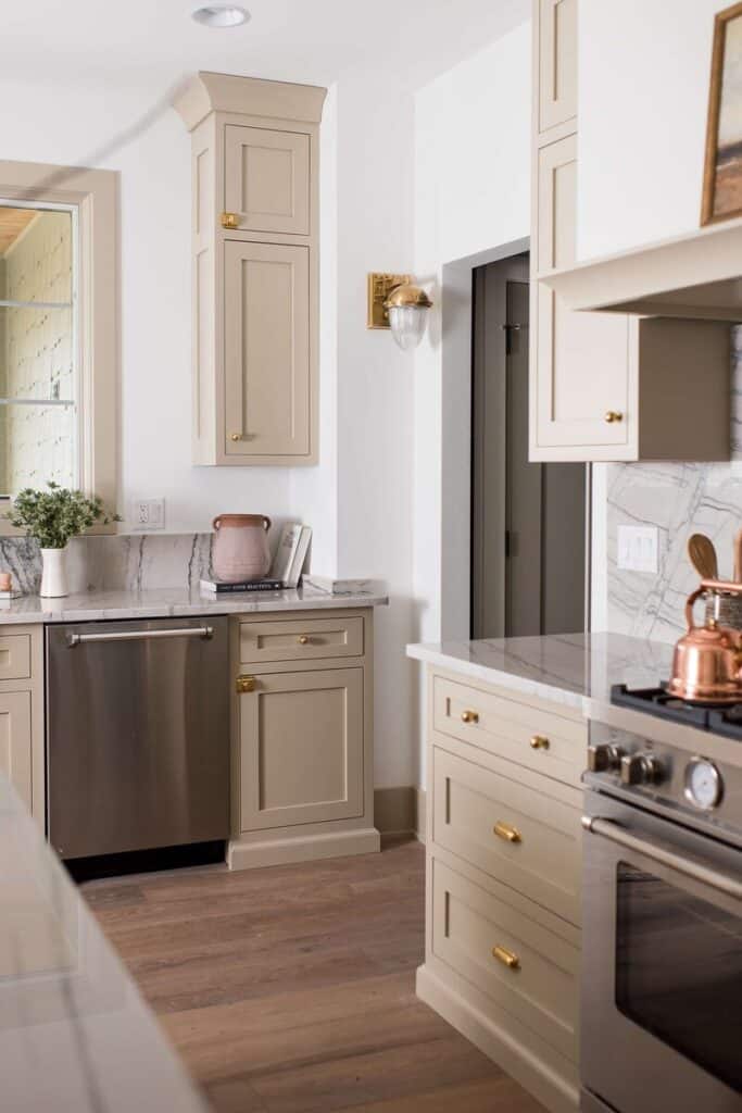 Blue Kitchen Cabinets with Brass Hardware - Transitional - Kitchen