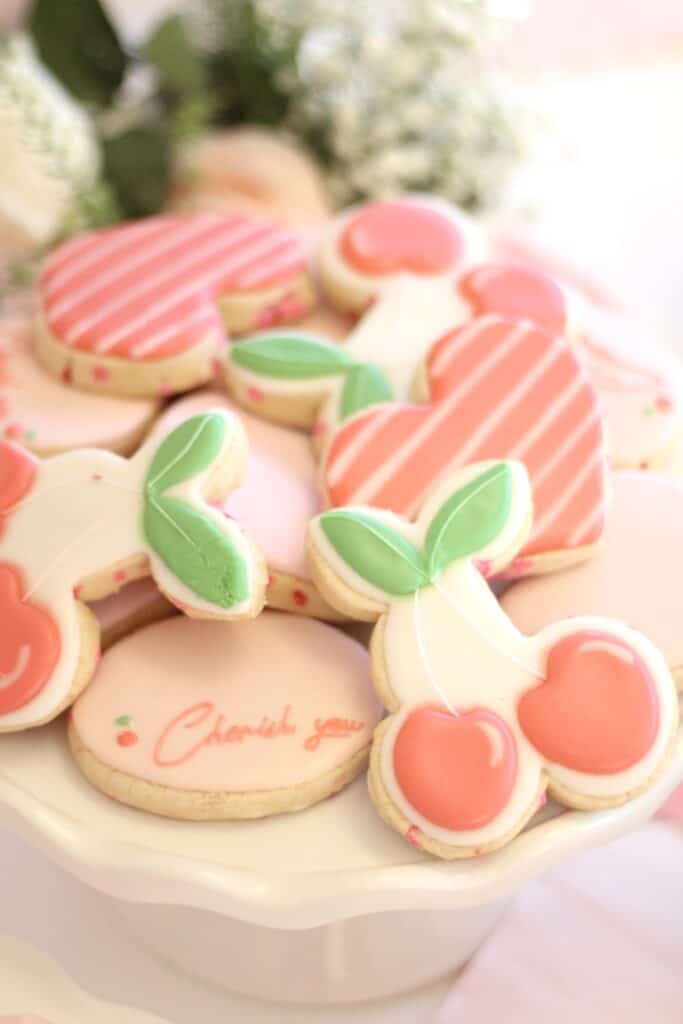 Cherry and Heart Cookies For Cherry Valentines Day Party