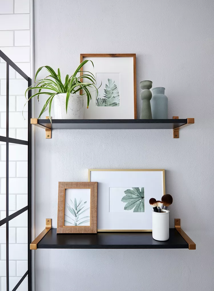 Bathroom Alcove with Black Shelves - Modern - Bathroom