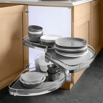 Corner kitchen cabinet shelving solution.