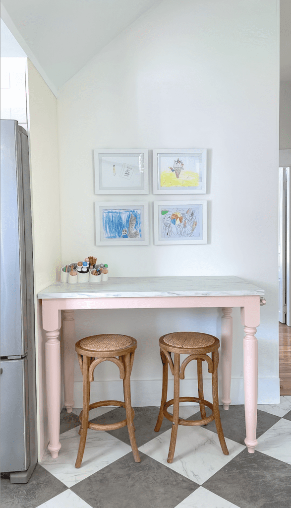 DIY art table with art organization and art frame.