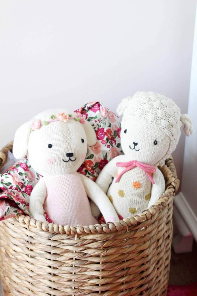 Basket of Toys As Storage Is Perfect For Dual Purpose Toddler Girls Bedroom On A Budget