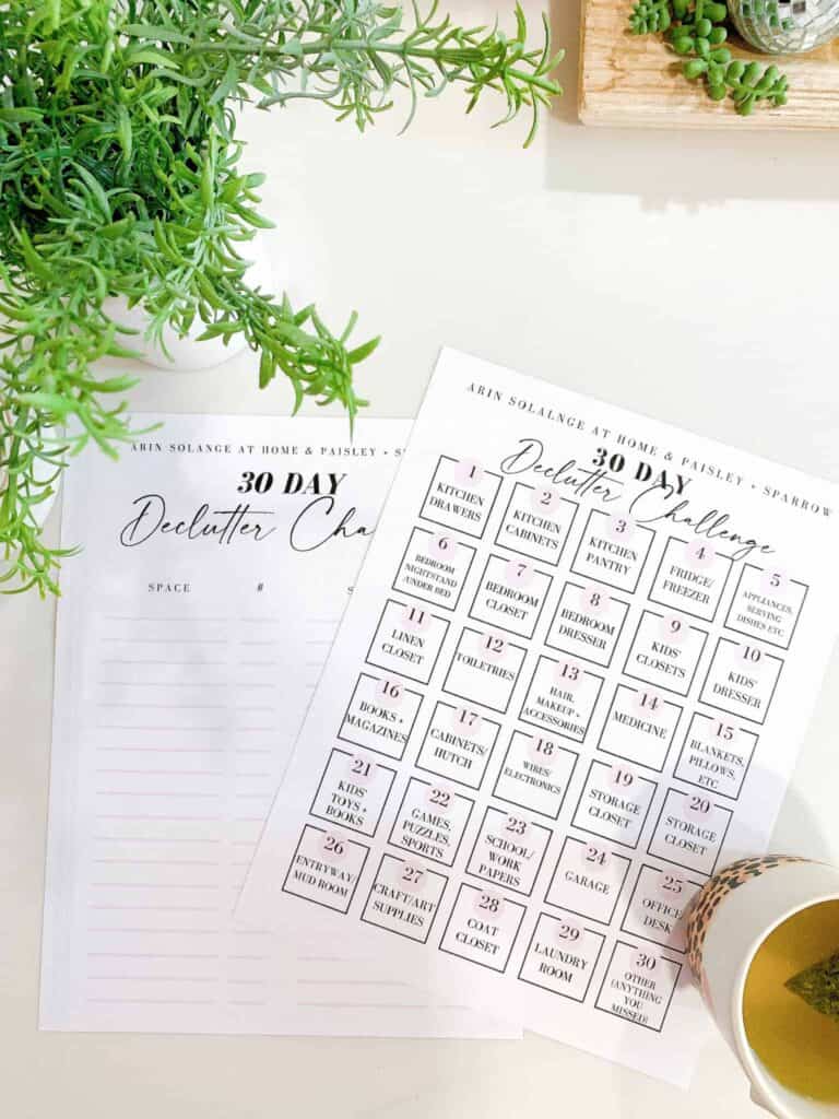 30 Day Declutter Challenge paper with greenery.