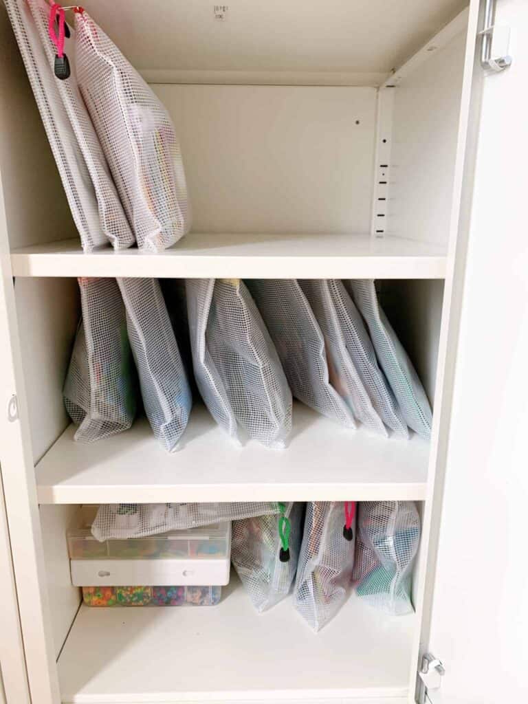 Ziplock organizer bags can be easily stored in cabinets.