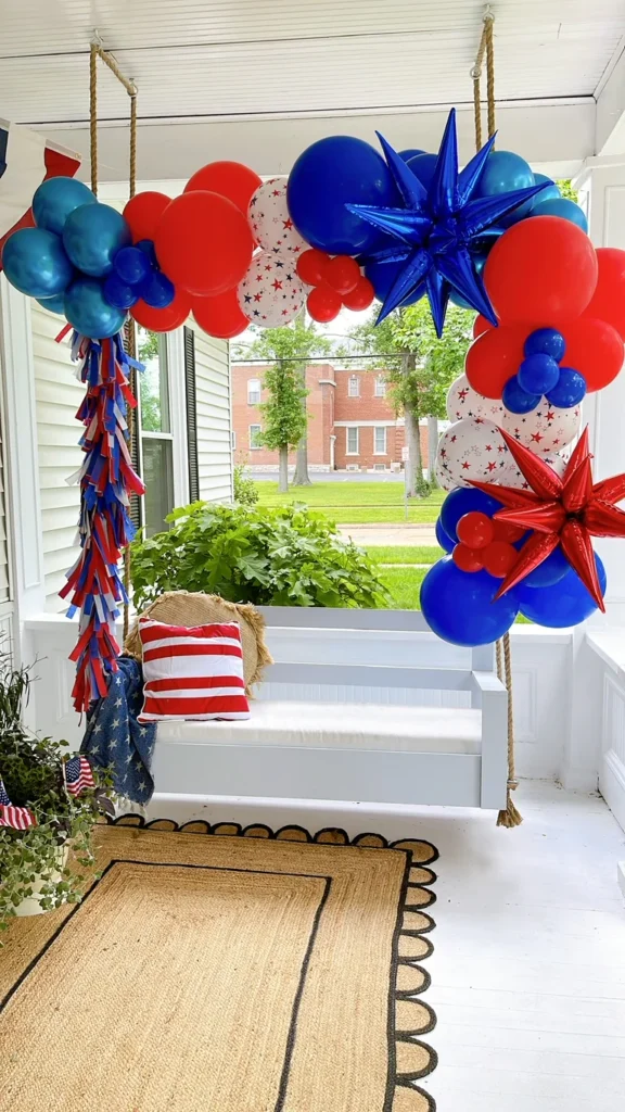 4th of July Balloons on a front porch.