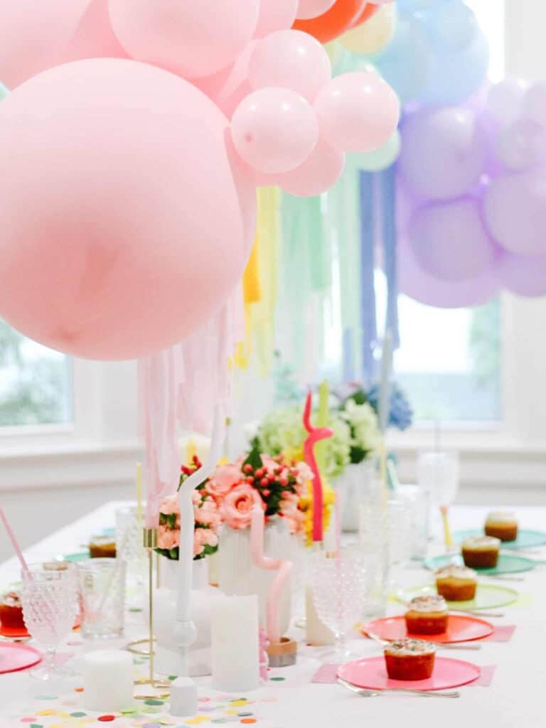 Care Bears Party Theme utilizing kitchen table dimensions with plenty of room for guests. 
