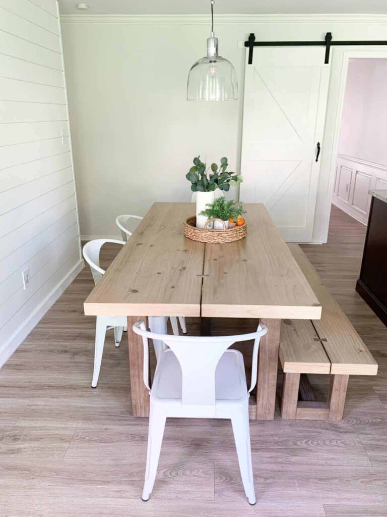 This rectangular kitchen table dimensions has plenty of seating to offer in this Farmhouse dining room.