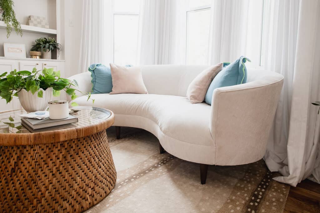 Hearth Room with curved sofa