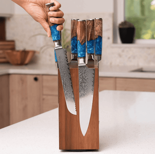 Best Damascus Kitchen Knife Set with Senken Magnetic Block and set