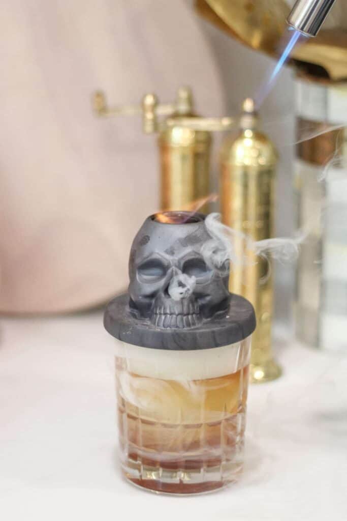 Skull smoker for old fashion on countertop