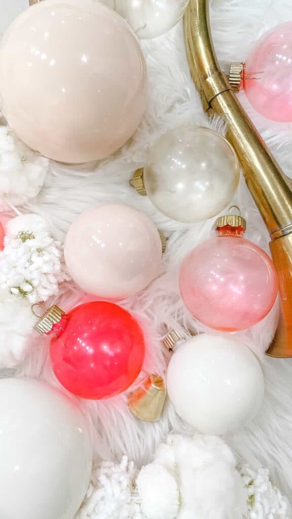 pink and white ornaments with gold