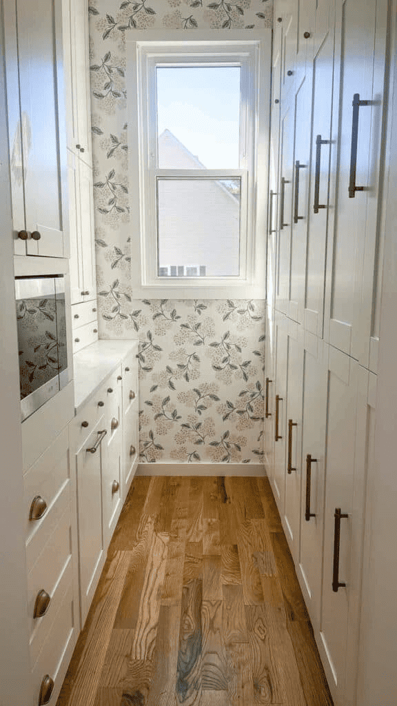 White cabinets in butler pantry