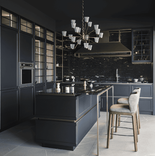 Dramatic blue kitchen