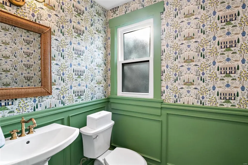 grand millennial green bathroom