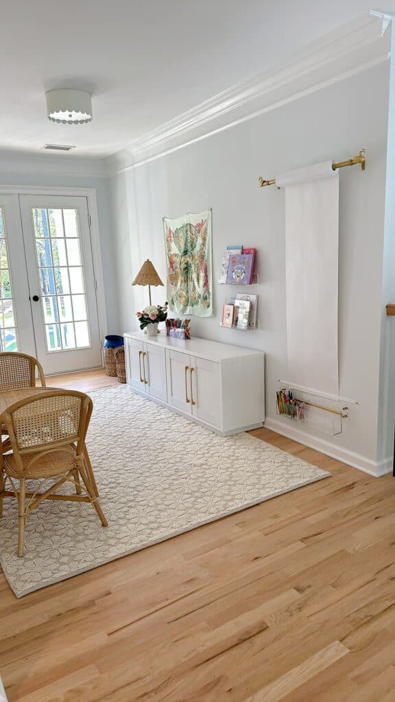 Playroom with gold accents and white