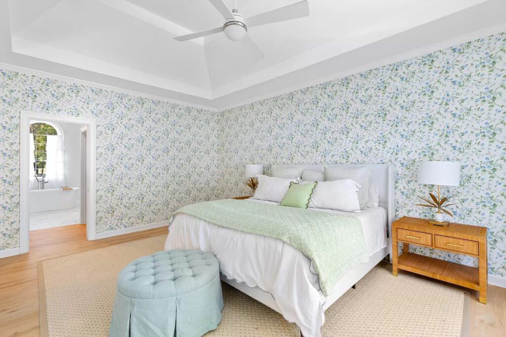 Grandmillennial green and blue bedroom